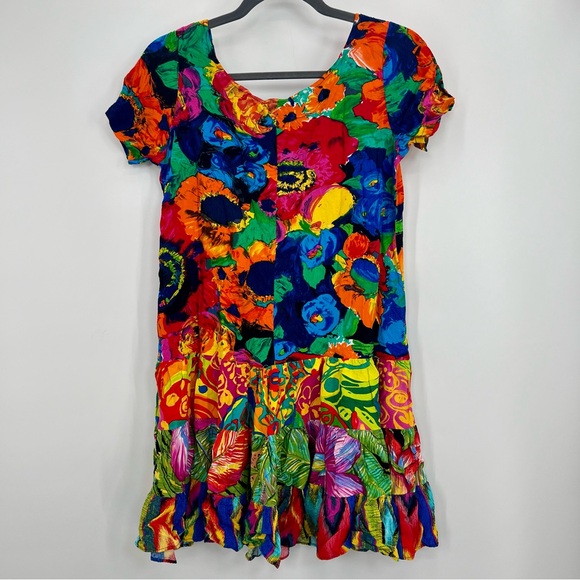 Jams World 100% Rayon Hattie Tiered Floral Mini Dress Hawaiian Surf Line Small - Picture 8 of 8